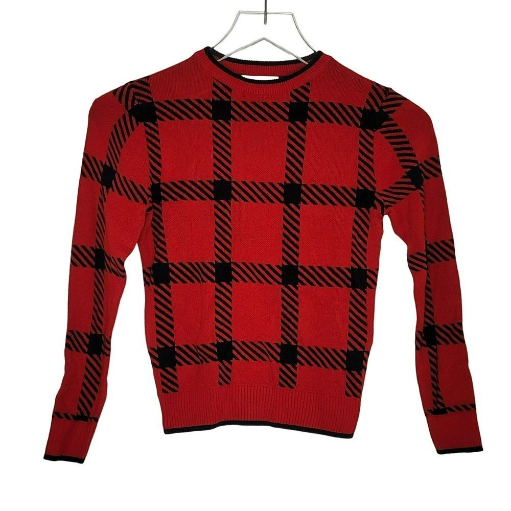 Charter Club Girls Red Plaid‎ Sweater Medium Crew Neck